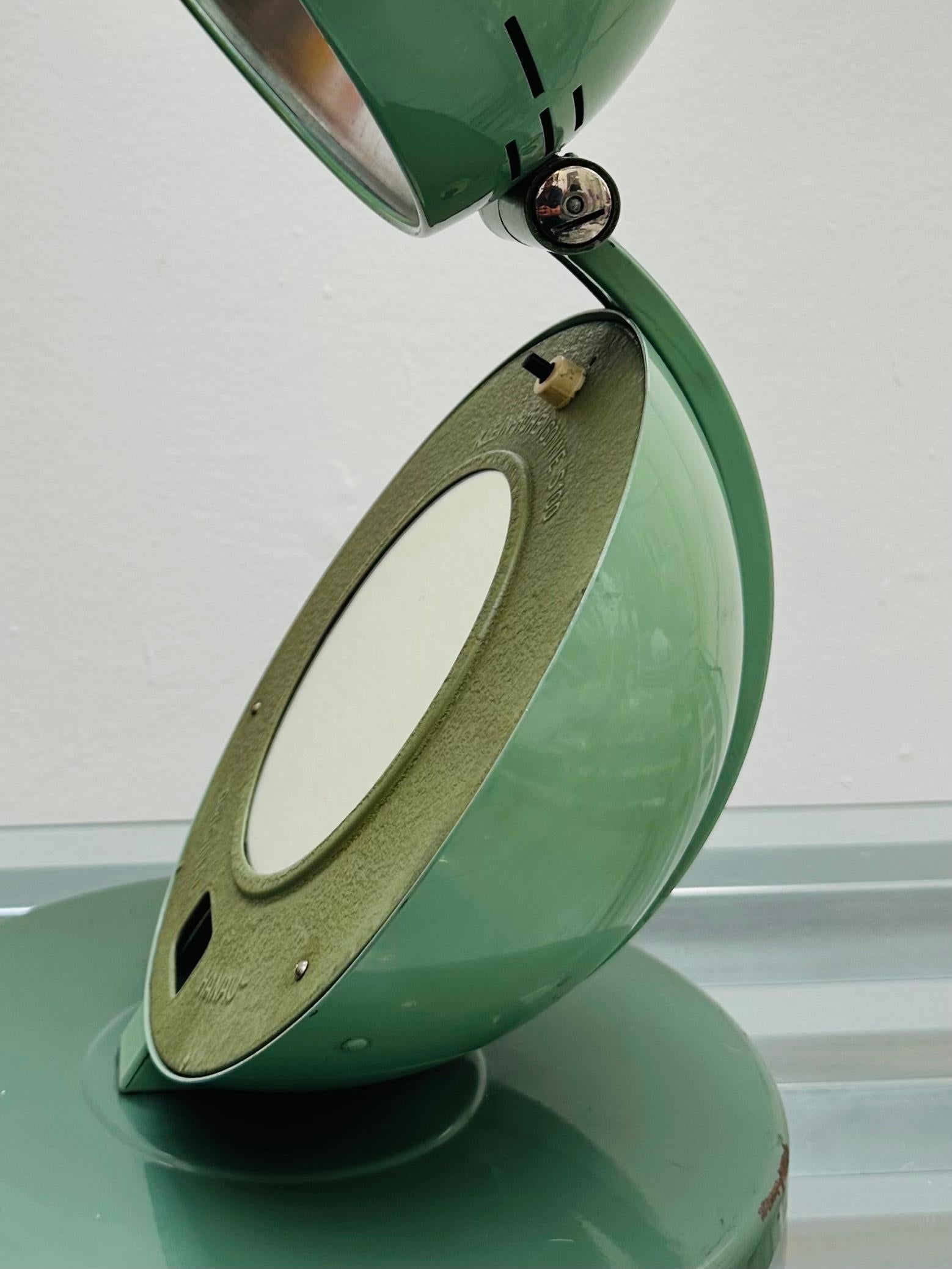 Circa 1935 Original Hanau Bauhaus Spherical Green Lacquered Mirrored Table Lamp 4