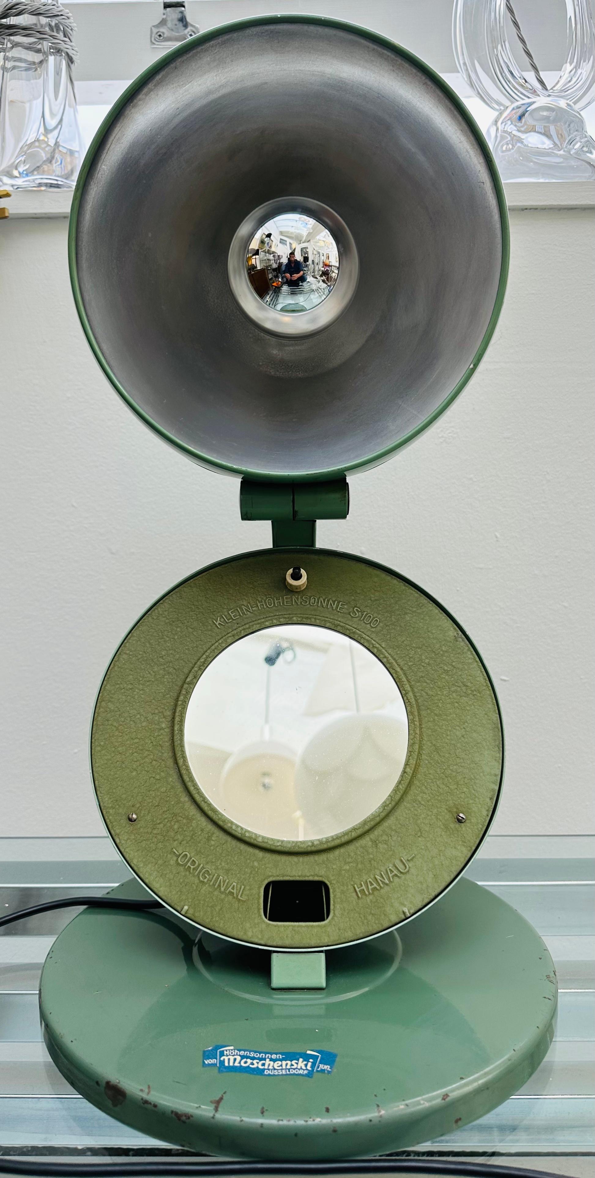 German Circa 1935 Original Hanau Bauhaus Spherical Green Lacquered Mirrored Table Lamp