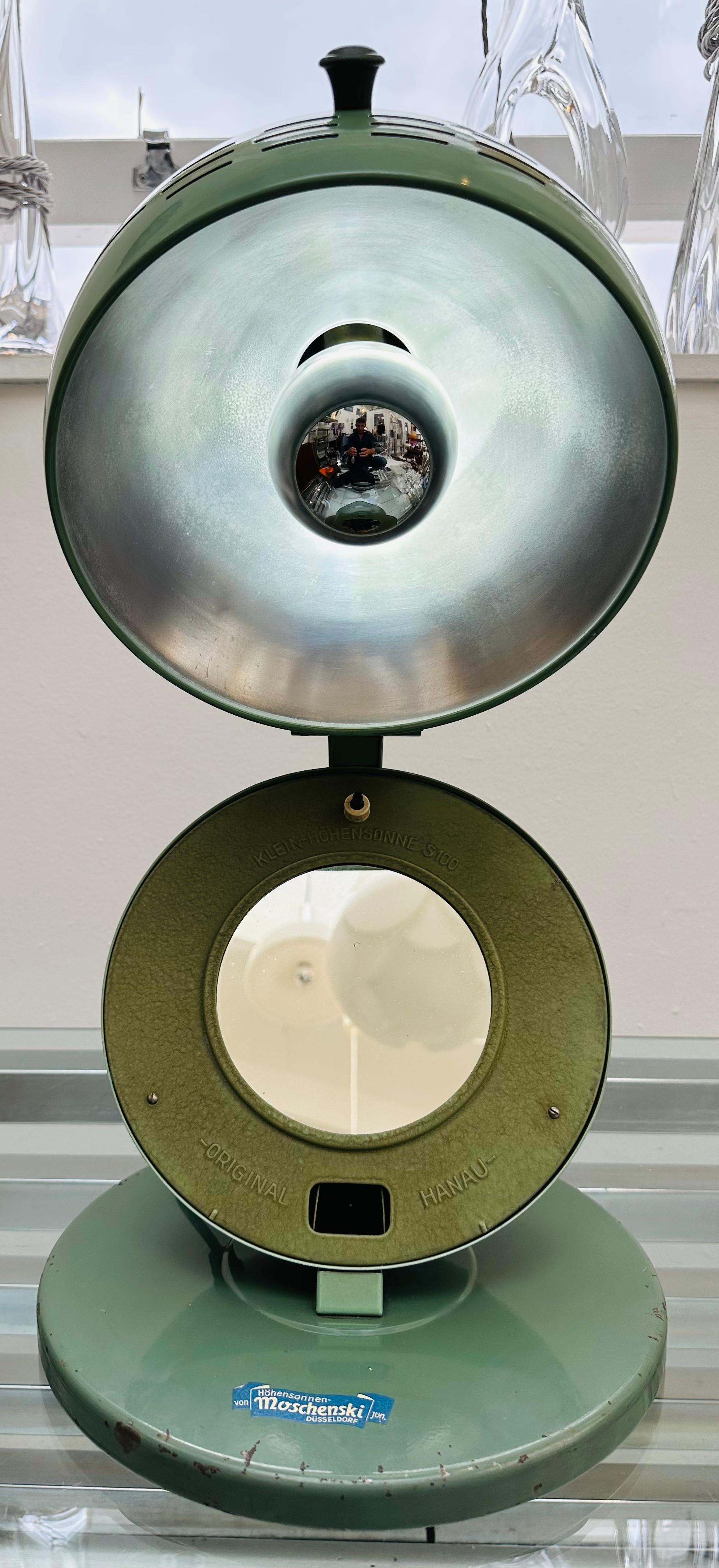 20th Century Circa 1935 Original Hanau Bauhaus Spherical Green Lacquered Mirrored Table Lamp