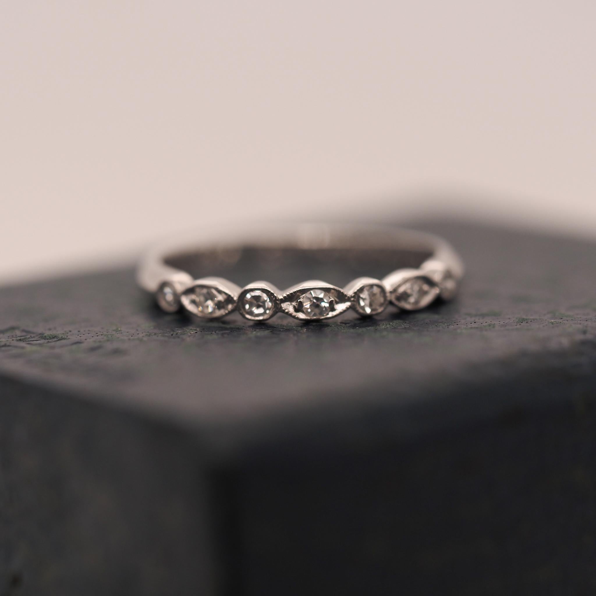 Women's or Men's Circa 1938 Engraved Art Deco Platinum Engagement Ring and Band For Sale