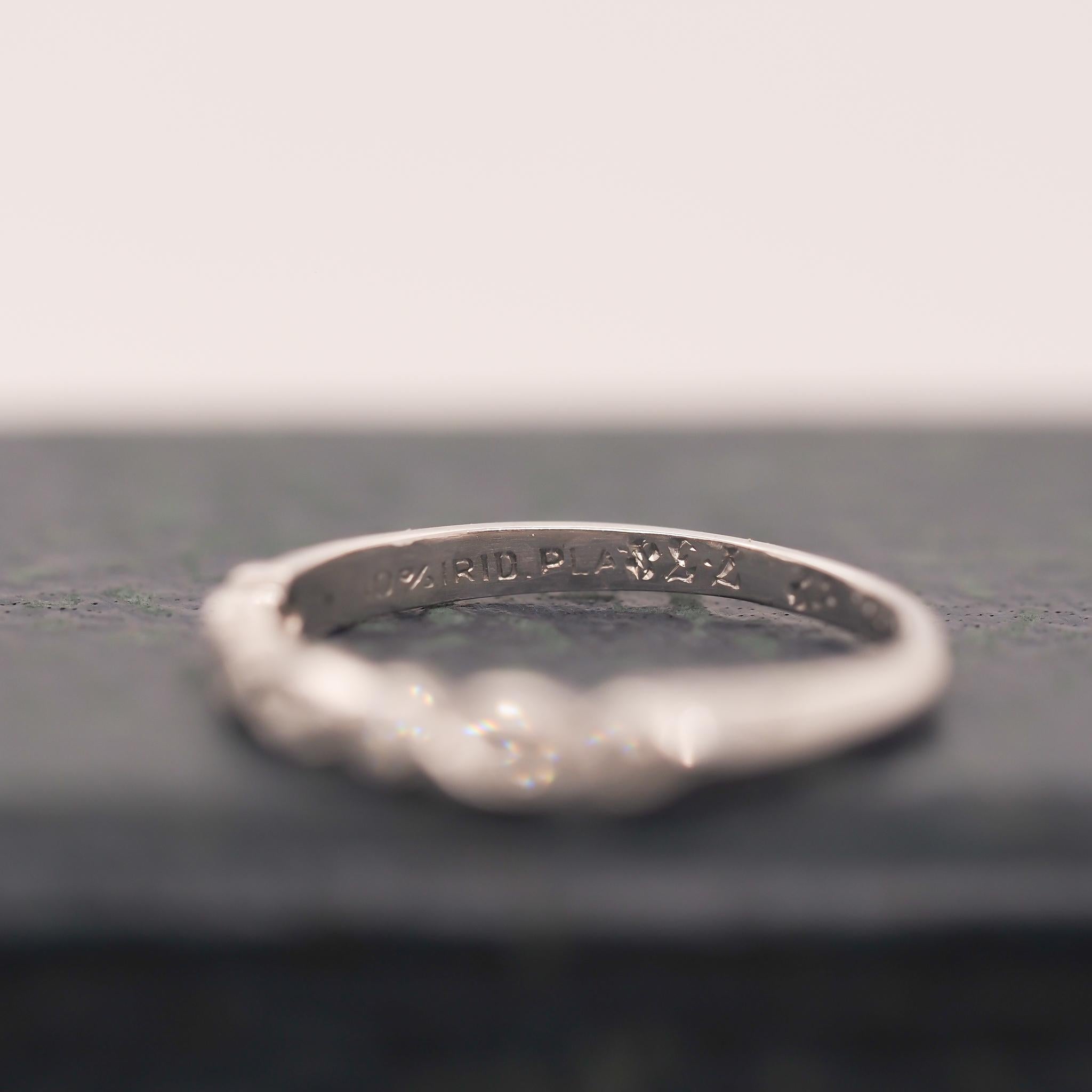 Circa 1938 Engraved Art Deco Platinum Engagement Ring and Band For Sale 1