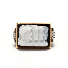 14 Karat Yellow and White Gold Sardonyx Roman Soldier Cameo Ring, circa 1940