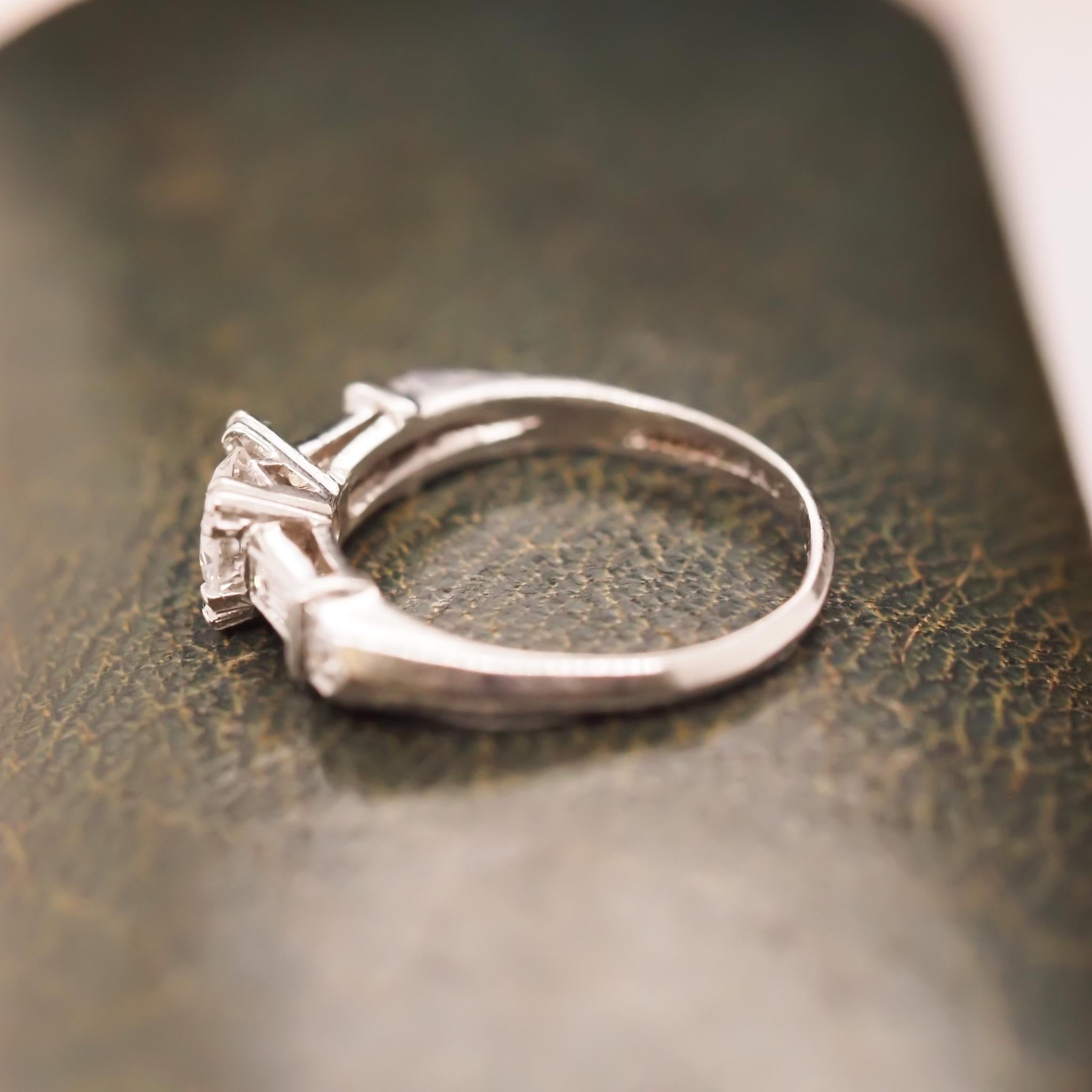 Women's Circa 1940 Art Deco Platinum .52ct Old European Cut Diamond Engagement Ring For Sale