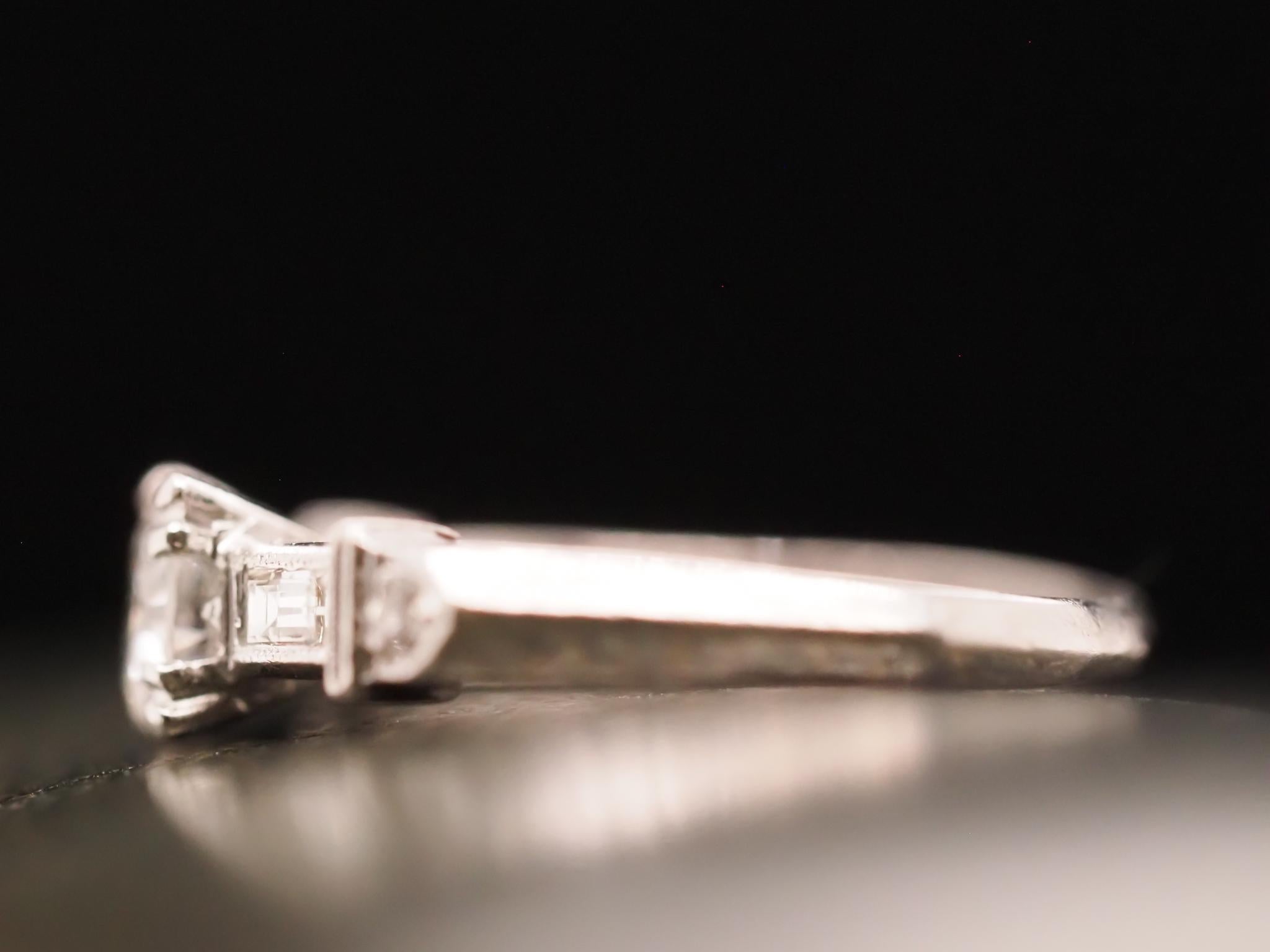 Circa 1940 Art Deco Platinum .52ct Old European Cut Diamond Engagement Ring For Sale 1