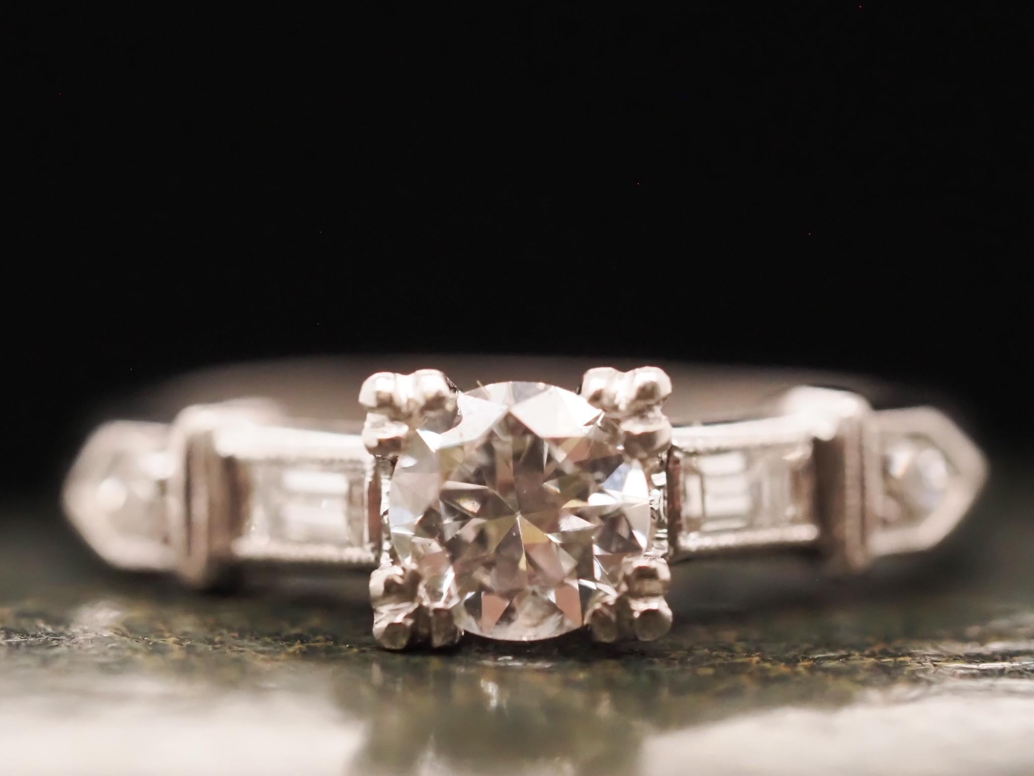 Circa 1940 Art Deco Platinum .52ct Old European Cut Diamond Engagement Ring For Sale 4