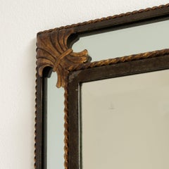 Black Iron Empire Wall Mirror with Cut Glass, France, 1940s Design