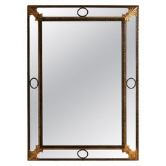 Black Iron Empire Wall Mirror with Cut Glass, France, 1940s Design