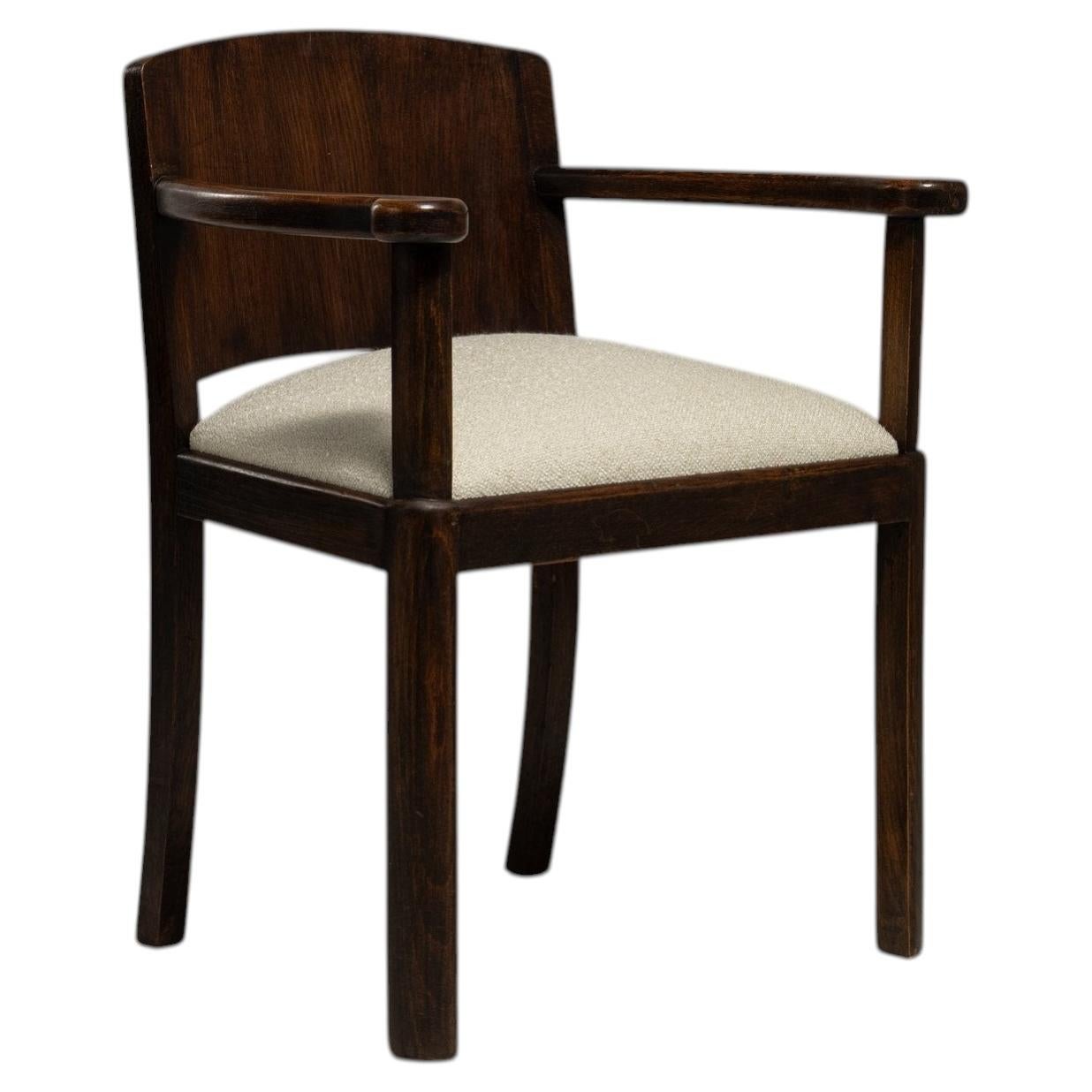 Circa 1940 Cream Wood Art Deco Armchair with Upholstered Seat For Sale