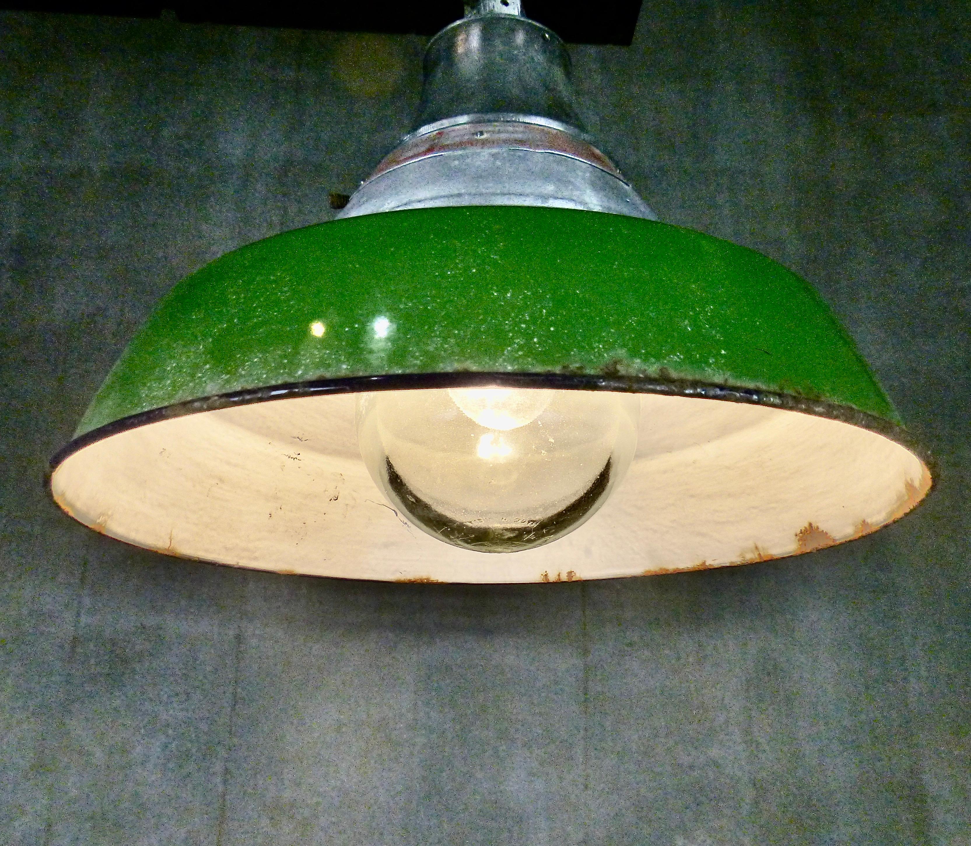 Enameled Crouse Hinds Industrial Pendant Lights, circa 1940