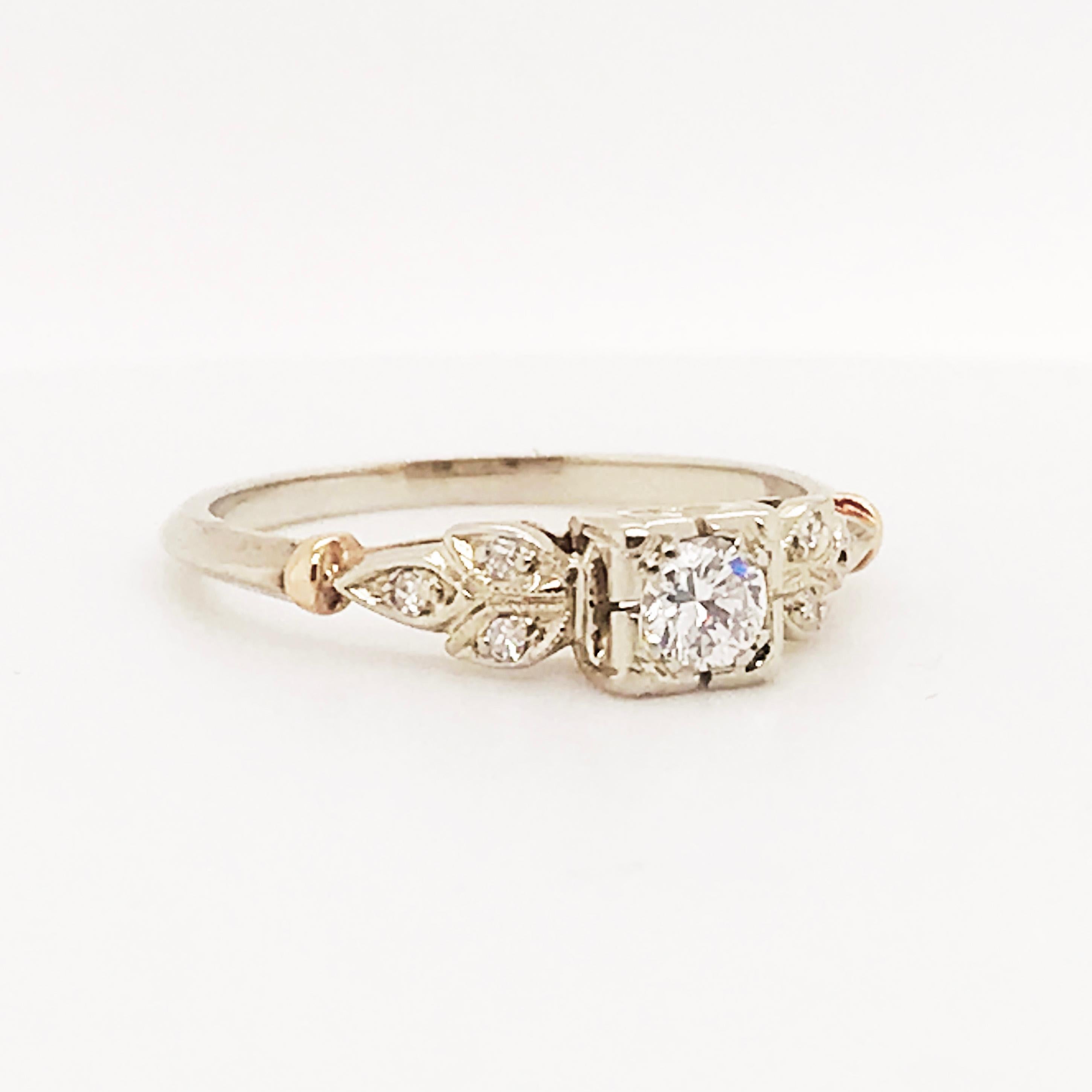 Diamond Estate Ring 14 Karat White and Yellow Gold Vintage Ring, circa 1940 In Excellent Condition In Austin, TX