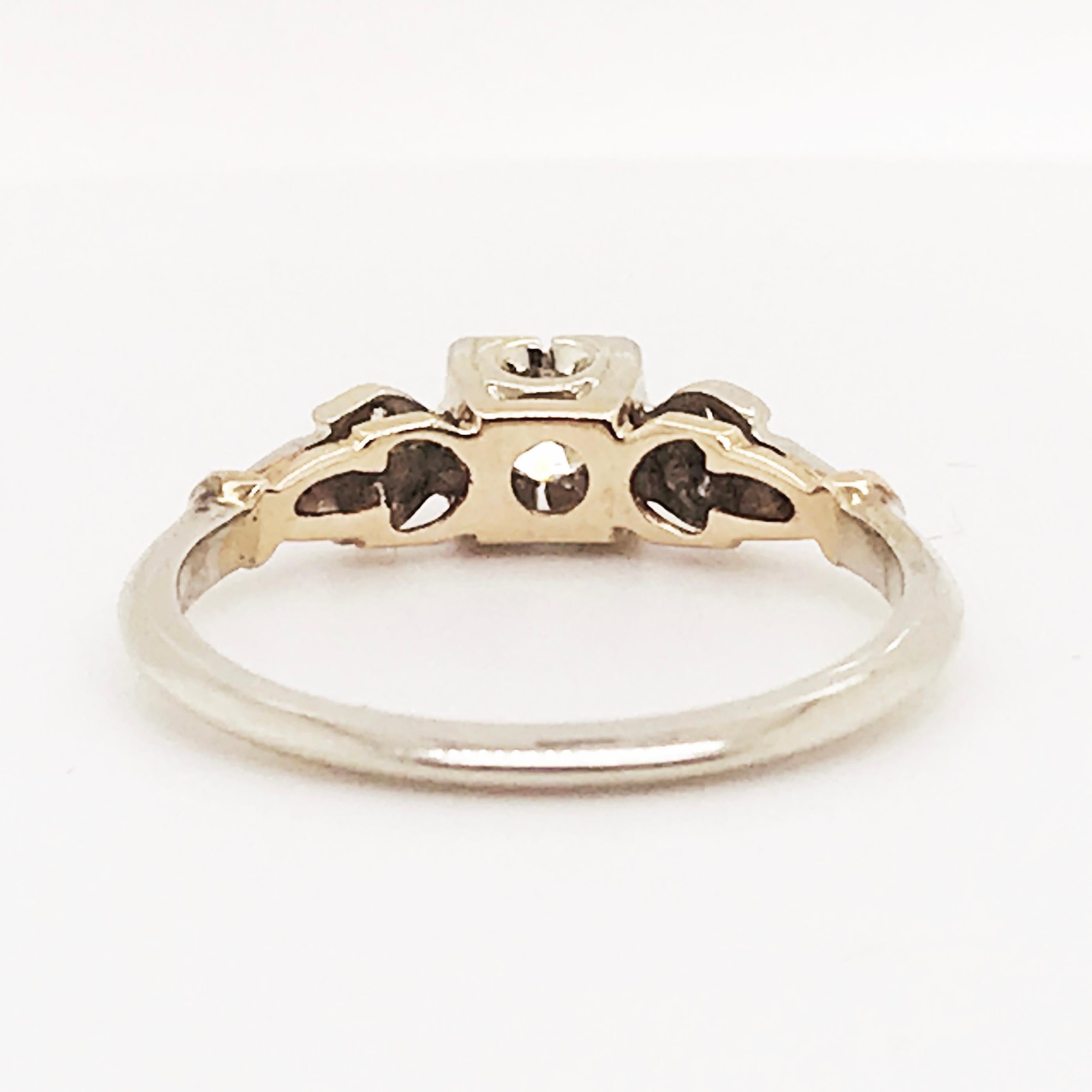 Women's Diamond Estate Ring 14 Karat White and Yellow Gold Vintage Ring, circa 1940