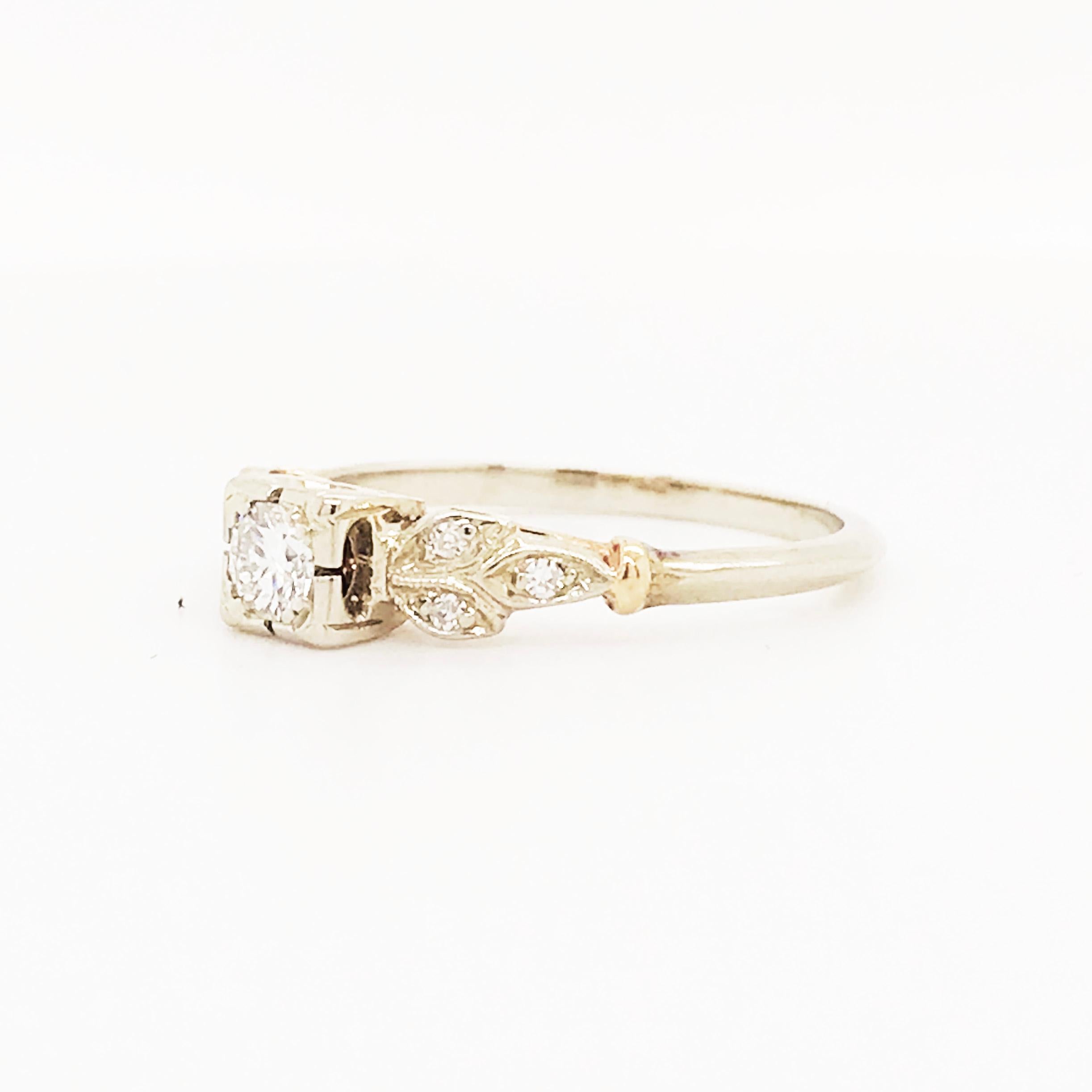 Diamond Estate Ring 14 Karat White and Yellow Gold Vintage Ring, circa 1940 1