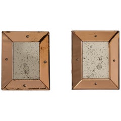 Circa 1940 Gold Glass Pair of Art Deco Venetian Mirrors with Beveled