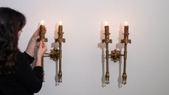 Circa 1940 Gold Metal Pair Of Gothic Style Gilded Wall Sconces