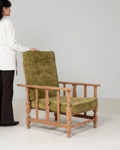 Circa 1940 Olive Wood Upholstered Armchair With Adjustable Back