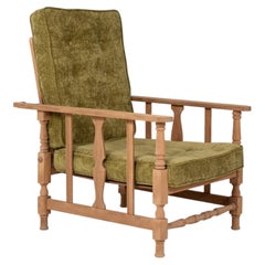 Circa 1940 Olive Wood Upholstered Armchair With Adjustable Back