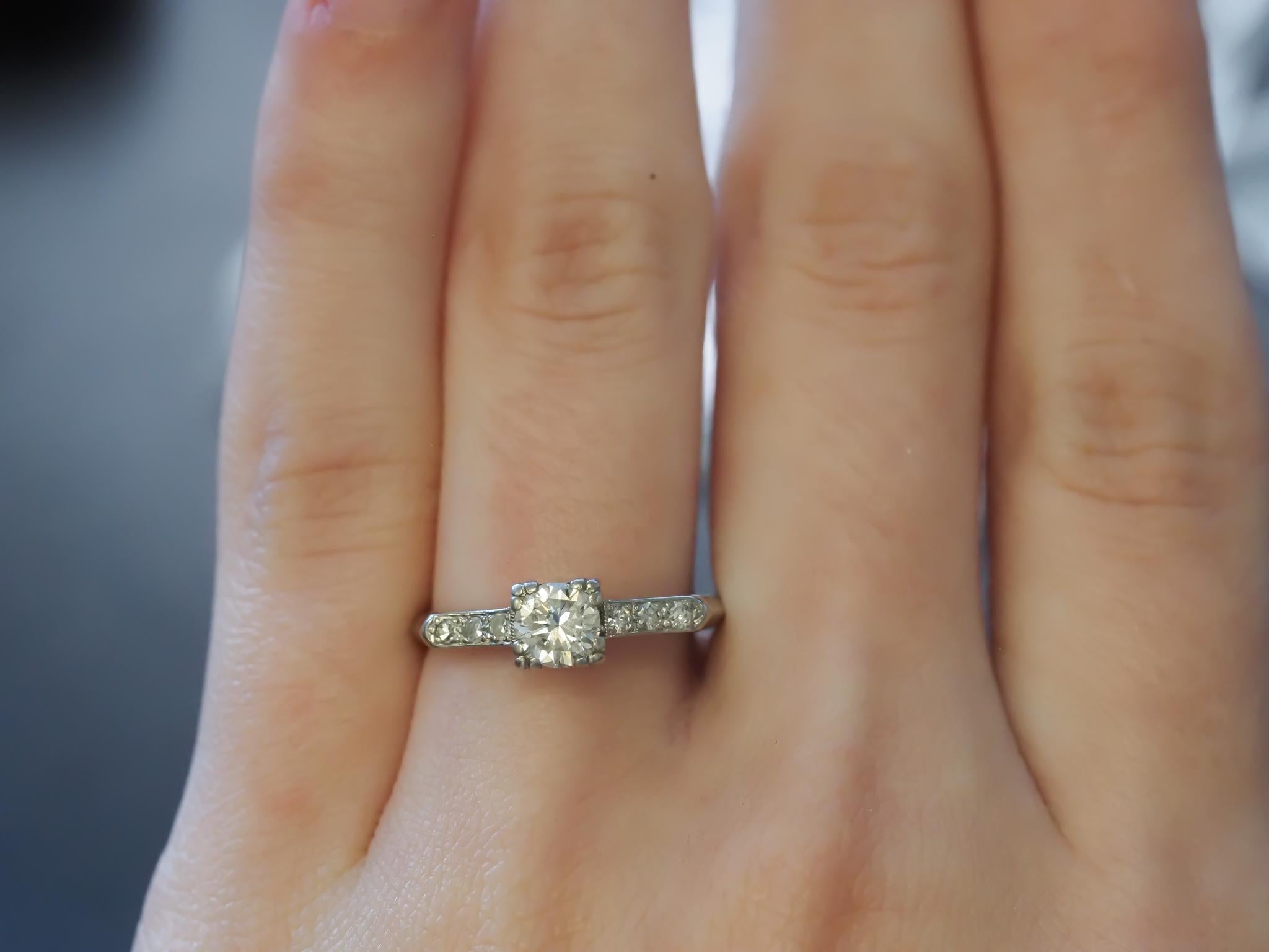 Circa 1940 Platinum .50ct Diamond Engagement Ring with Christmas Date Engraved - In Good Condition For Sale In Hicksville, NY