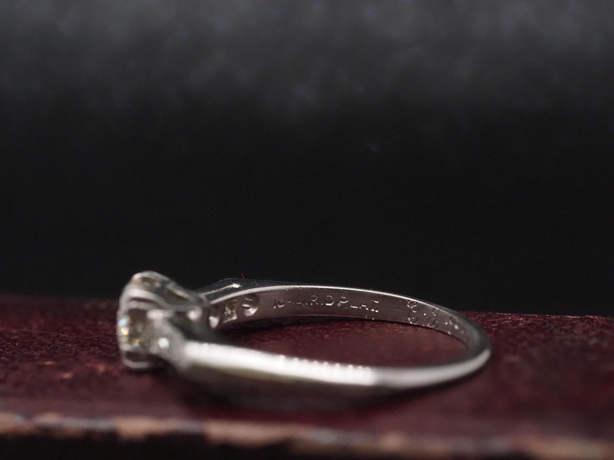 Circa 1940 Platinum .50ct Diamond Engagement Ring with Christmas Date Engraved - For Sale 1