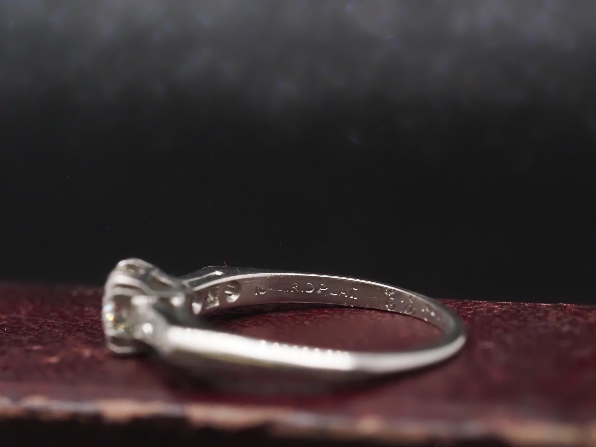 Circa 1940 Platinum .50ct Diamond Engagement Ring with Christmas Date Engraved - For Sale 2