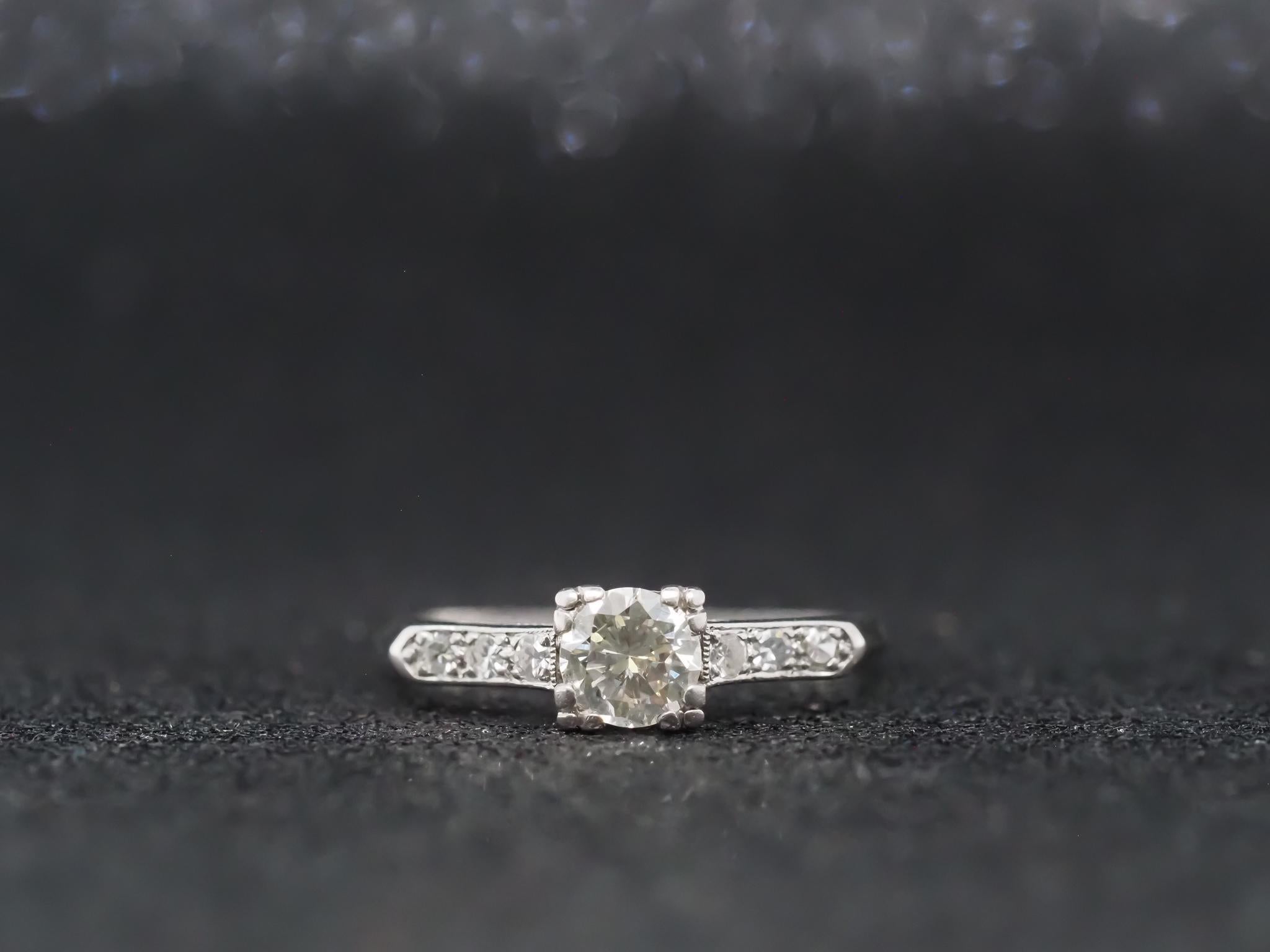Circa 1940 Platinum .50ct Diamond Engagement Ring with Christmas Date Engraved - For Sale