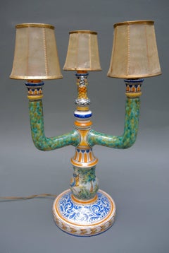 Spanish Majolica Candelabra Lamp from the Niveiro Talavera Workshop, circa 1940
