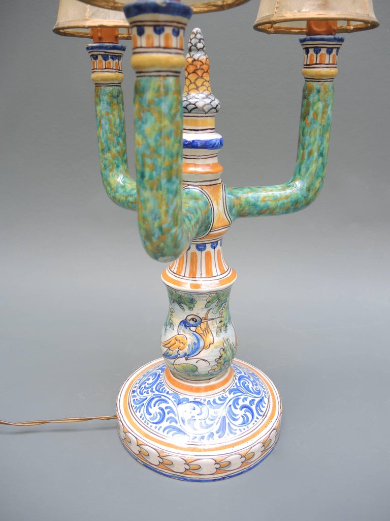 Spanish Majolica Candelabra Lamp from the Niveiro Talavera
