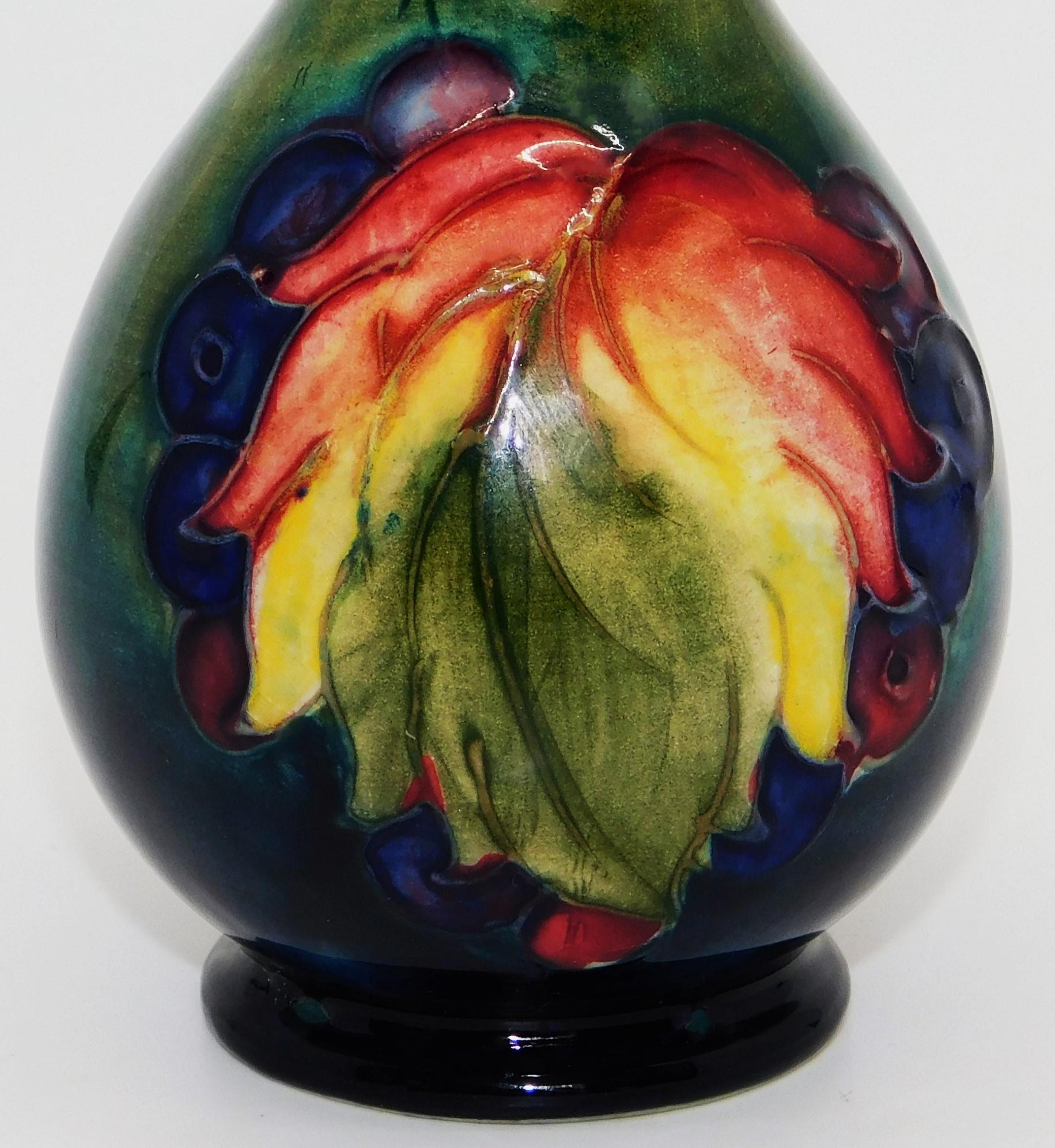 Hand-Crafted Circa 1940 William Moorcroft Leaf and Berry Cobalt Art Pottery Vase England