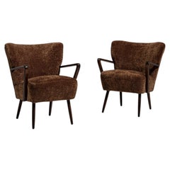 Coppia di poltrone imbottite in stile Mid-Century Modern in legno, risalenti al 1940 circa