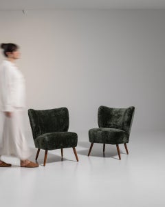 Circa 1940 Wood Pair of Mid-Century Modern Upholstered Chairs