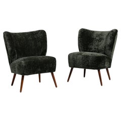Circa 1940 Wood Pair of Mid-Century Modern Upholstered Chairs
