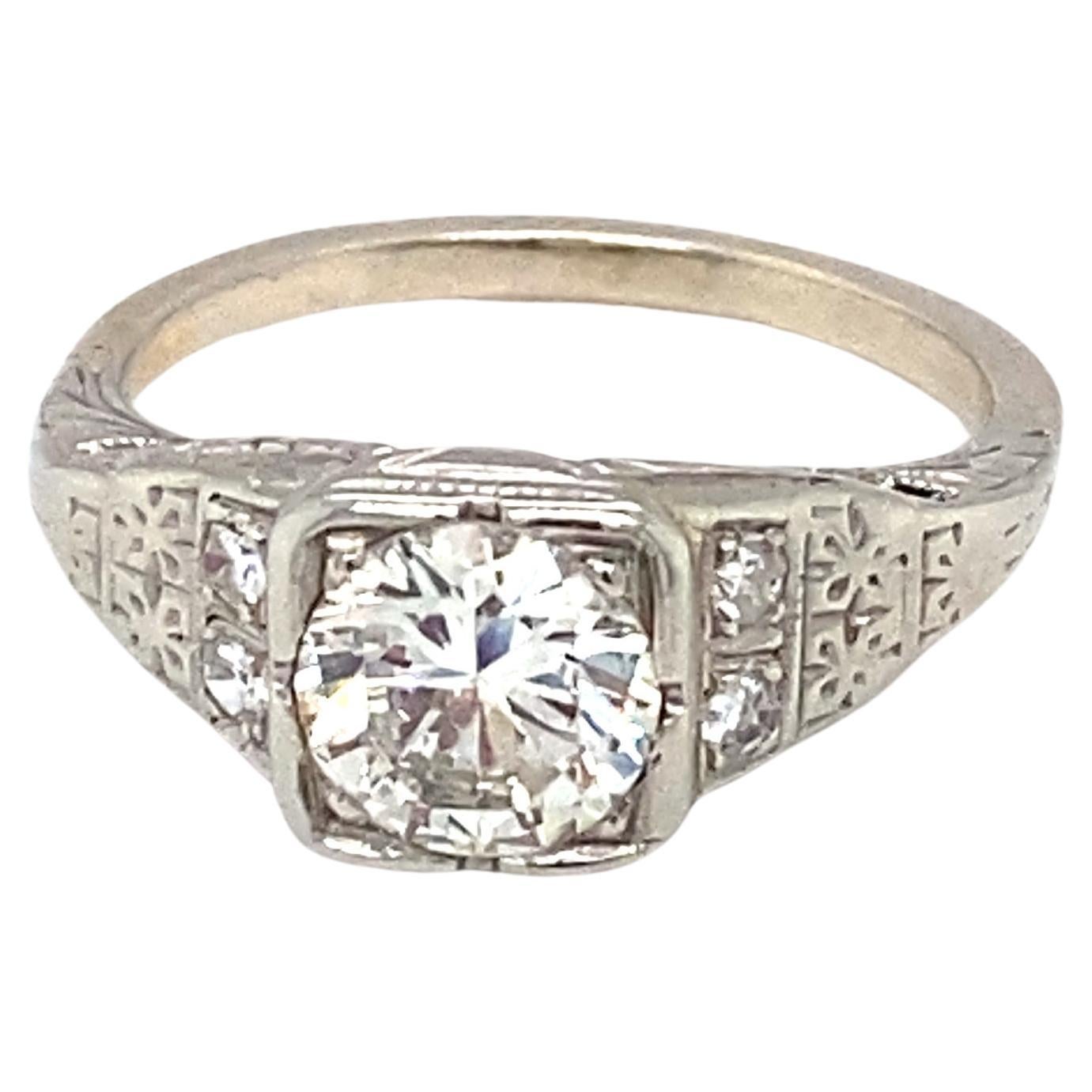 Circa 1940s 0.85 Carat Diamond Engagement Ring in Platinum and 14 K White Gold For Sale