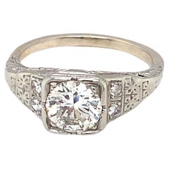 Circa 1940s 0.85 Carat Diamond Engagement Ring in Platinum and 14 K White Gold