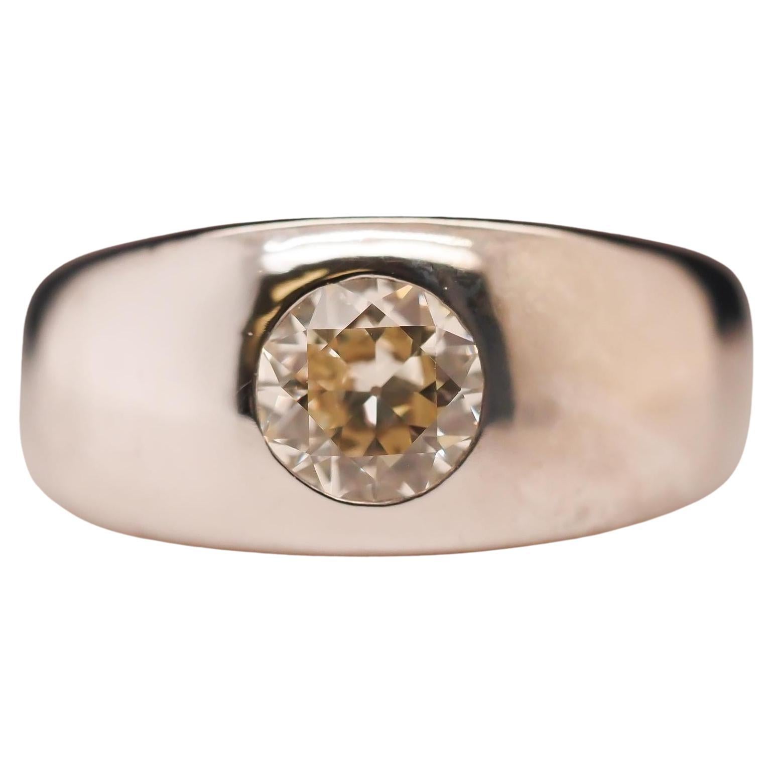Circa 1940s 14K White Gold 1.35ct Old European Brilliant Diamond Ring For Sale