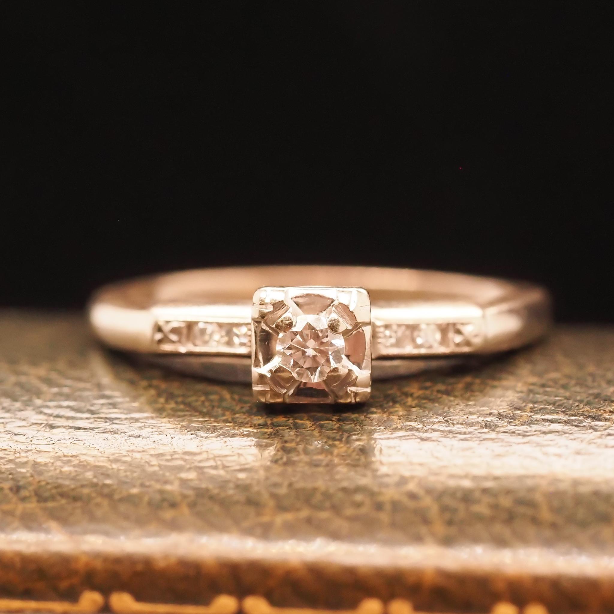 Circa 1940s 14K White Gold .15ct Diamond Engagement Ring For Sale 6
