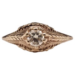 Vintage Circa 1940s 14K White Gold Filigree .40ct Old European Brilliant Engagement Ring