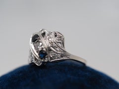 Circa 1940s 14K White Gold Sapphire and Diamond Ring