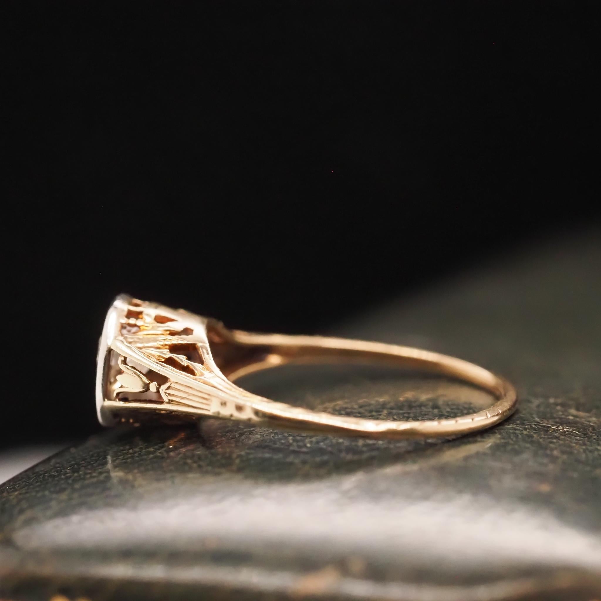 Verlobungsring, ca. 1940er Jahre, 14 Karat Gelbgold .50 Karat alter europäischer Diamant (Alteuropäischer Schliff)