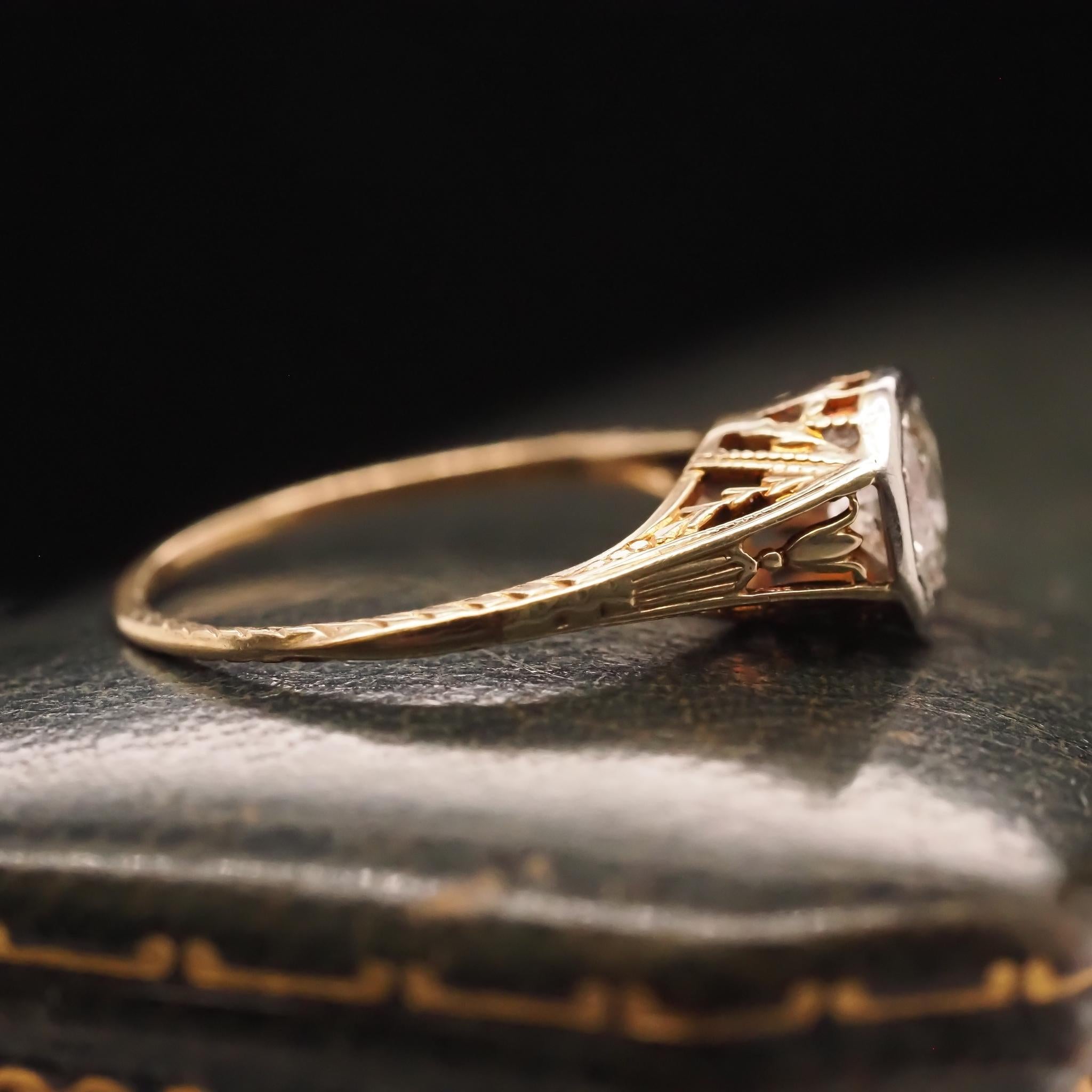 Circa 1940s 14K Yellow Gold .50ct Old European Diamond Engagement Ring In Good Condition For Sale In Atlanta, GA