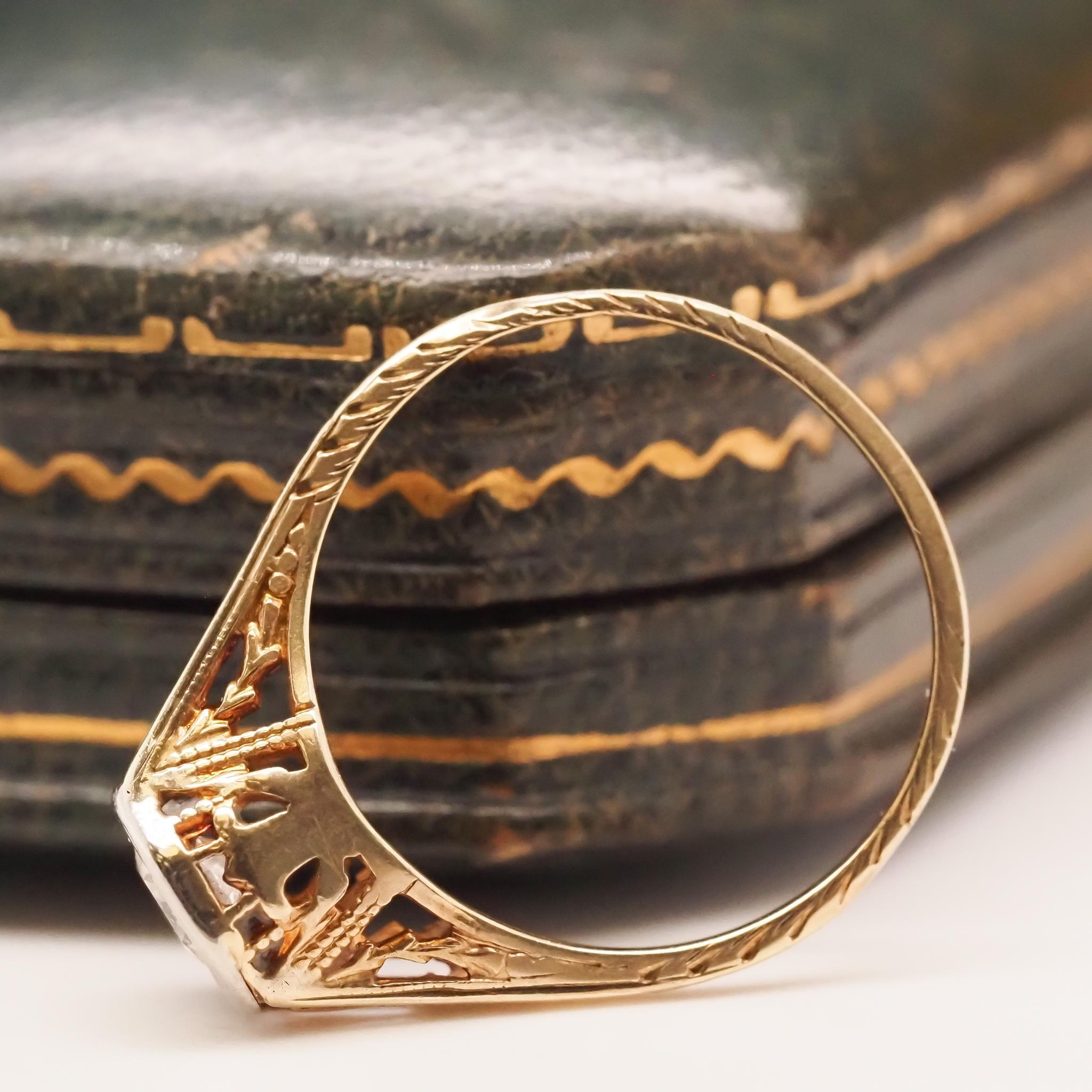 Verlobungsring, ca. 1940er Jahre, 14 Karat Gelbgold .50 Karat alter europäischer Diamant Damen