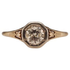 Circa 1940s 14K Yellow Gold .50ct Old European Diamond Engagement Ring