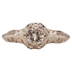 Circa 1940s Art Deco Filigree .53ct Round Brilliant Diamond Ring