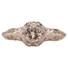 CIRCA 1940er Art Deco Filigran .53ct Runde Brillant Diamant Ring