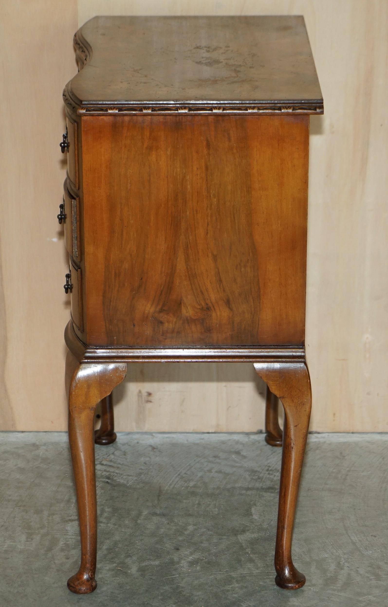 circa 1940's Burr Walnut Serpentine Fronted Bedside Side Table Chest of Drawers 3