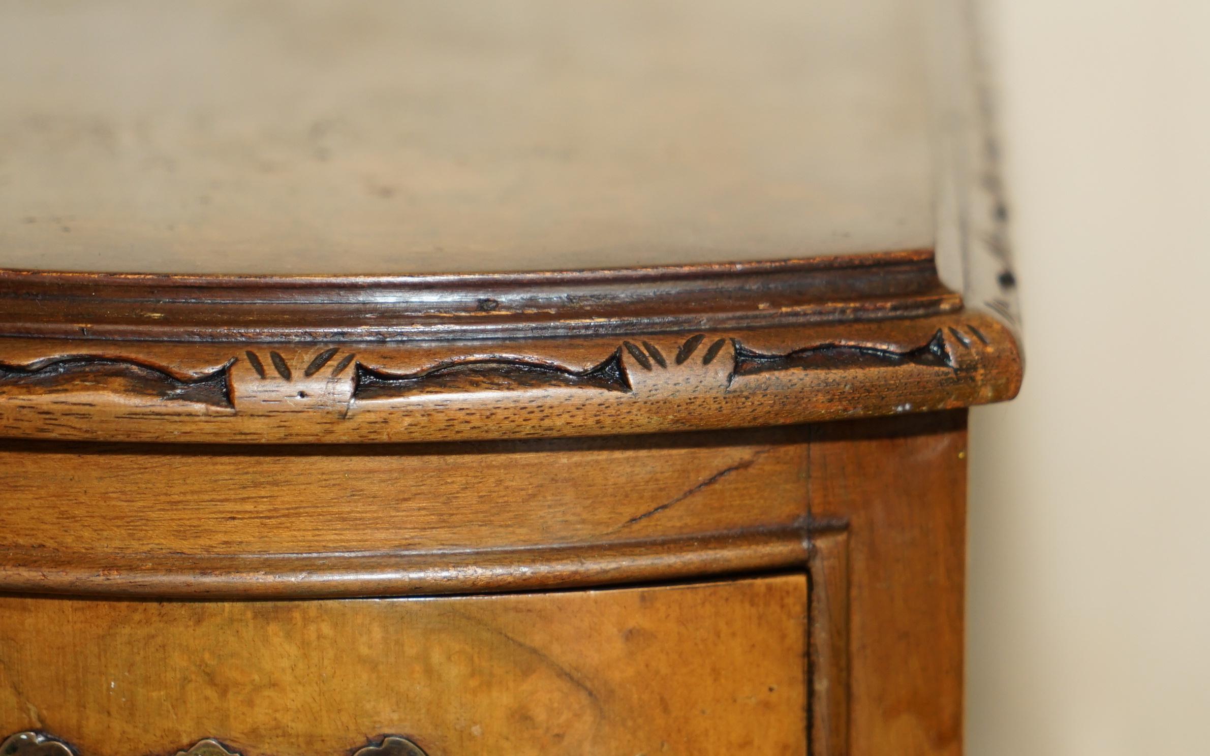 Hand-Crafted circa 1940's Burr Walnut Serpentine Fronted Bedside Side Table Chest of Drawers
