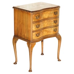 circa 1940's Burr Walnut Serpentine Fronted Bedside Side Table Chest of Drawers