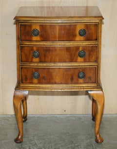 CIRCA 1940''s BURR YEW WOOD BOW FRONTED BEDSIDE SIDE TABLE CHEST OF DRAWERS