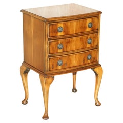 Vintage CIRCA 1940's BURR YEW WOOD BOW FRONTED BEDSIDE SIDE TABLE CHEST OF DRAWERS