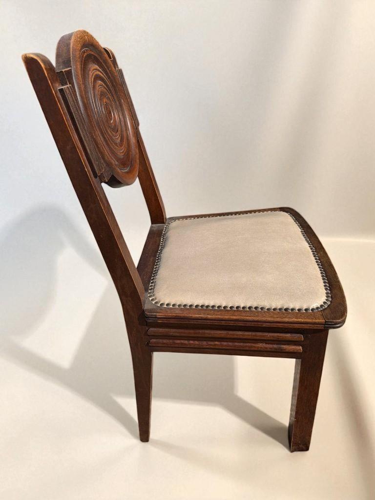 Mid-20th Century Circa 1940s  Carved Dark Oak & Beige Velvet  Charles Dudouyt attributed For Sale