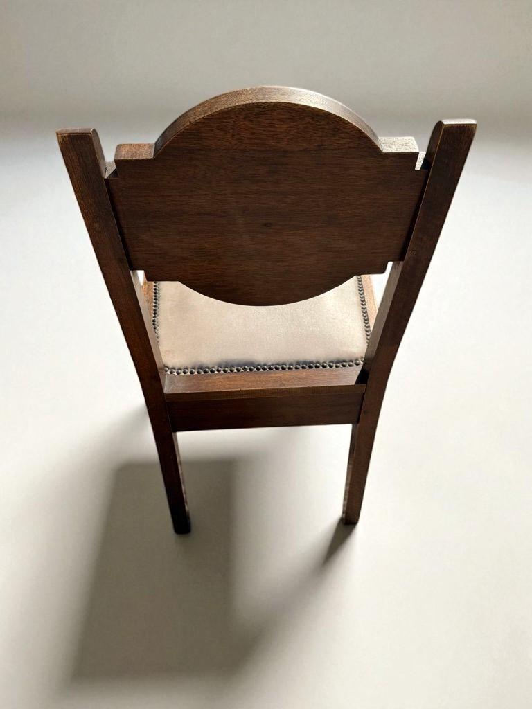 Circa 1940s  Carved Dark Oak & Beige Velvet  Charles Dudouyt attributed For Sale 1
