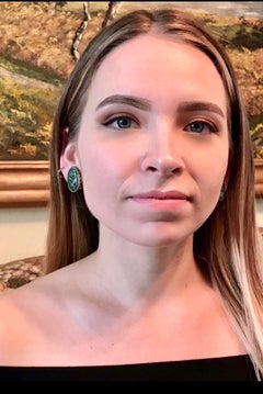 Circa 1940s Carved Jade, Sterling and 14k Clip-Back Earrings